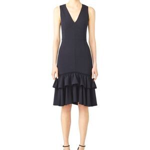 TOME NYC Ariel Navy Blue midi ruffle hem V-neck formal dress womens 6